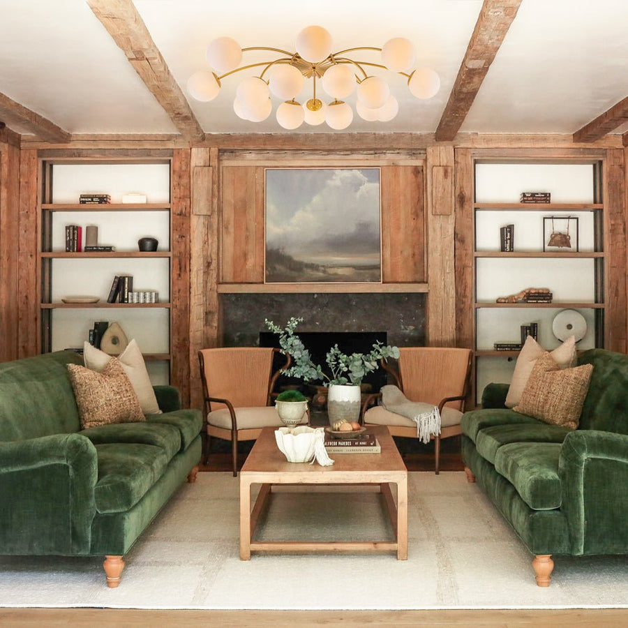 Farmhouze Light - Classic 16 - Light Sputnik Frosted Glass Globe Semi Flush - Ceiling Light - Brass - 