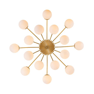 Farmhouze Light - Classic 16 - Light Sputnik Frosted Glass Globe Semi Flush - Ceiling Light - Brass - 