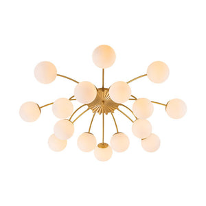 Farmhouze Light - Classic 16 - Light Sputnik Frosted Glass Globe Semi Flush - Ceiling Light - Brass - 