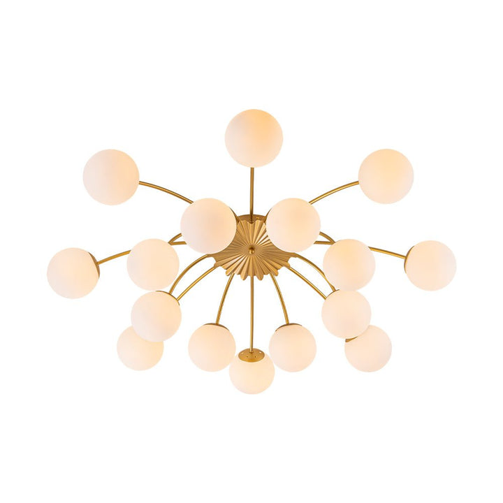 Farmhouze Light - Classic 16 - Light Sputnik Frosted Glass Globe Semi Flush - Ceiling Light - Brass - 
