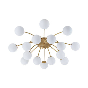 Farmhouze Light - Classic 16 - Light Sputnik Frosted Glass Globe Semi Flush - Ceiling Light - Brass - 