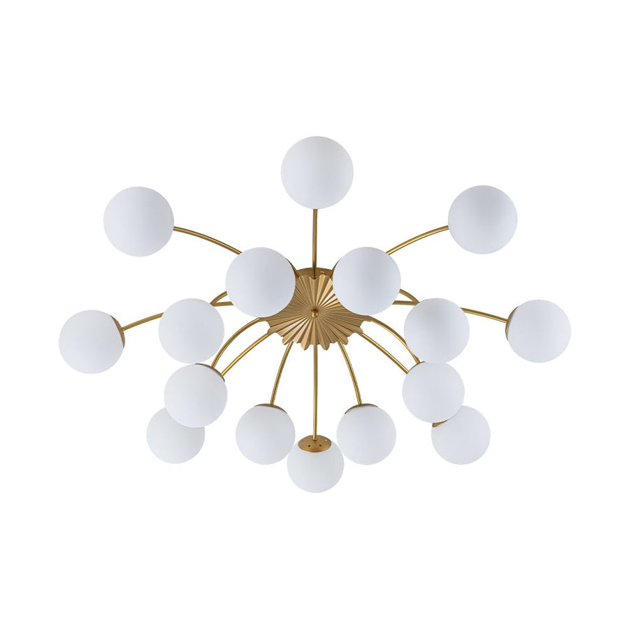Farmhouze Light - Classic 16 - Light Sputnik Frosted Glass Globe Semi Flush - Ceiling Light - Brass - 