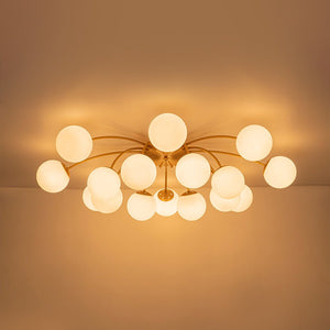Farmhouze Light - Classic 16 - Light Sputnik Frosted Glass Globe Semi Flush - Ceiling Light - Brass - 