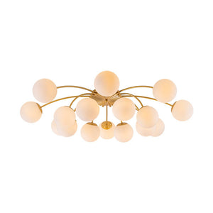 Farmhouze Light - Classic 16 - Light Sputnik Frosted Glass Globe Semi Flush - Ceiling Light - Brass - 