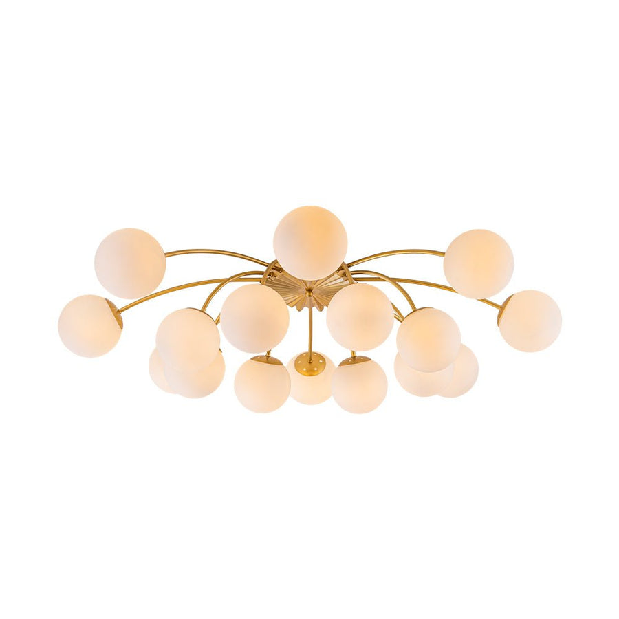 Farmhouze Light - Classic 16 - Light Sputnik Frosted Glass Globe Semi Flush - Ceiling Light - Brass - 