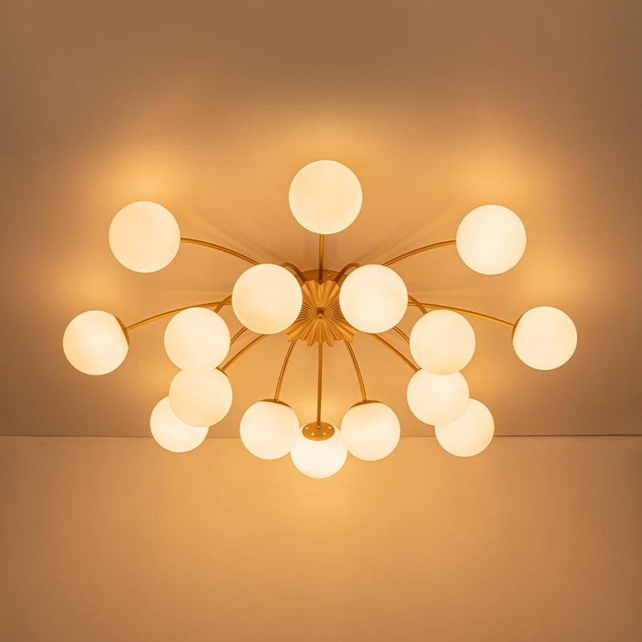Farmhouze Light - Classic 16 - Light Sputnik Frosted Glass Globe Semi Flush - Ceiling Light - Brass - 