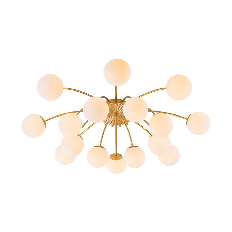 Farmhouze Light - Classic 16 - Light Sputnik Frosted Glass Globe Semi Flush - Ceiling Light - Brass - 
