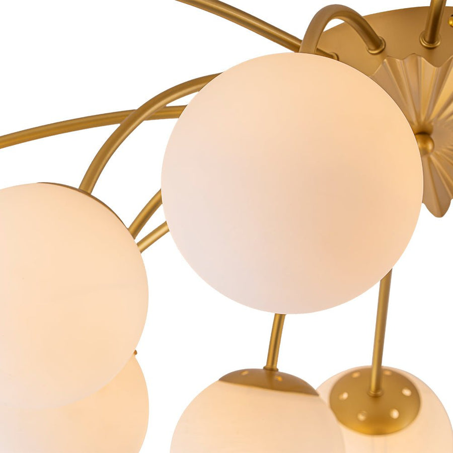 Farmhouze Light - Classic 16 - Light Sputnik Frosted Glass Globe Semi Flush - Ceiling Light - Brass - 