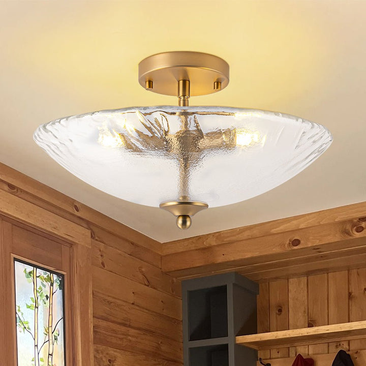 Farmhouze Light - Classic 3 - Light Round Glass Saucer Semi Flush Mount - Ceiling Light - Transparent Glass - 