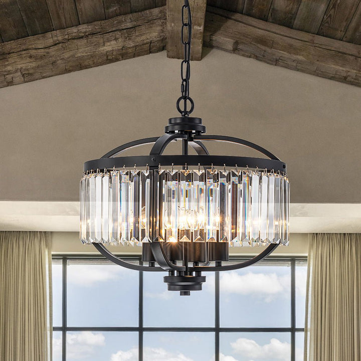 Farmhouze Light - Classic Black Candle Style Round Crystal Lantern Pendant - Chandelier - Black - 