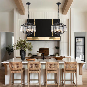 Farmhouze Light - Classic Black Candle Style Round Crystal Lantern Pendant - Chandelier - Black - 