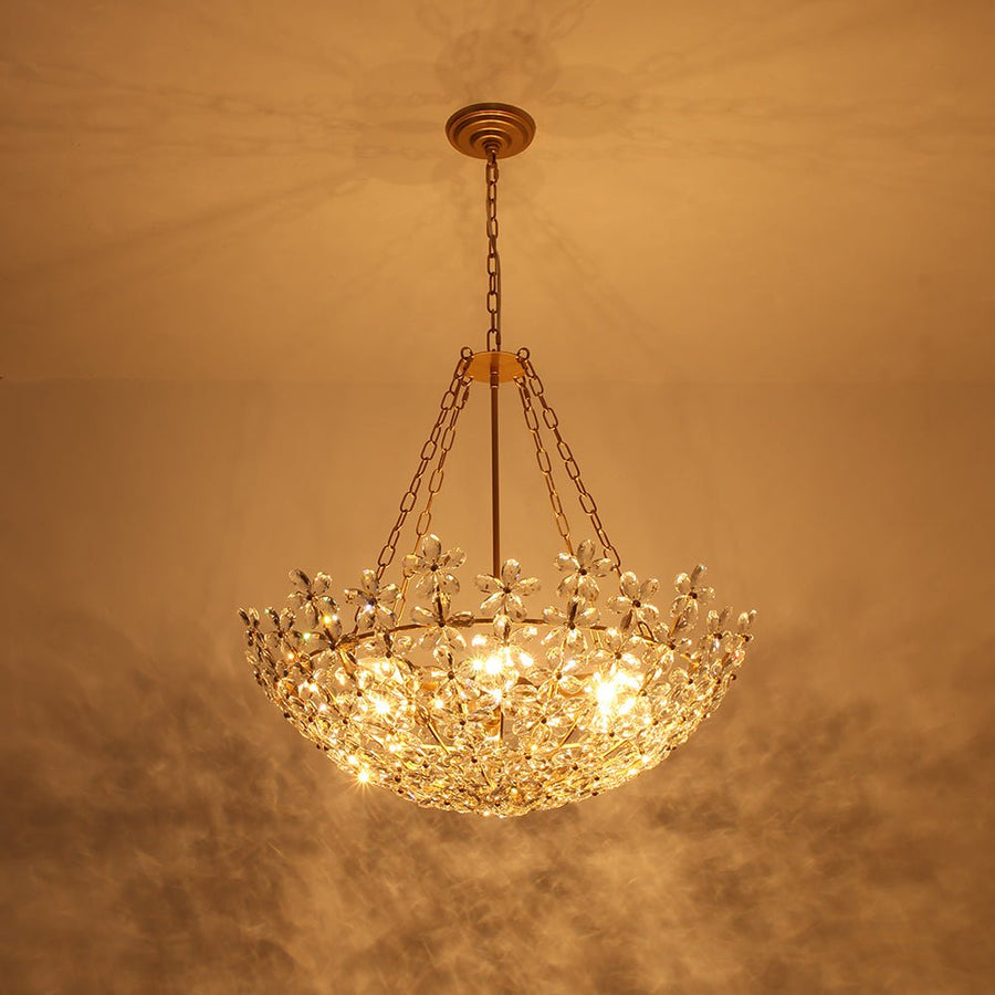 Farmhouze Light - Classic Luxury Crystal Flower Gold Basin Chandelier - Chandelier - Brass - 