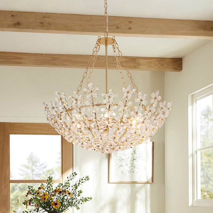 Farmhouze Light - Classic Luxury Crystal Flower Gold Basin Chandelier - Chandelier - Brass - 
