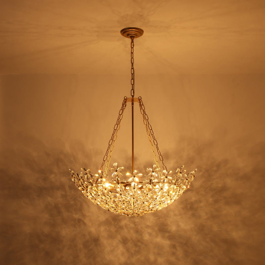 Farmhouze Light - Classic Luxury Crystal Flower Gold Basin Chandelier - Chandelier - Brass - 