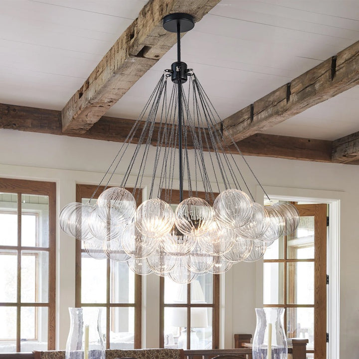 Farmhouze Light - Cluster Bubble Clear Striped Glass Globe Chandelier - Chandelier - Straight Striped Pattern - 