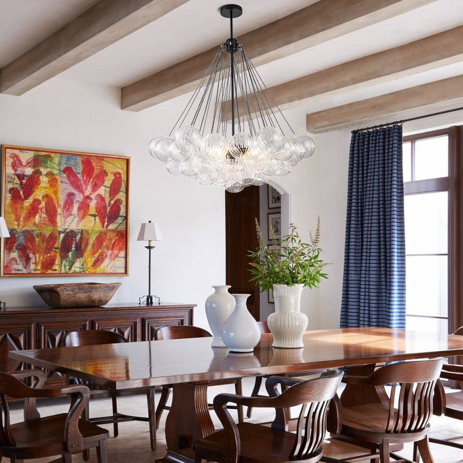 Farmhouze Light - Cluster Bubble Clear Striped Glass Globe Chandelier - Chandelier - Straight Striped Pattern - 