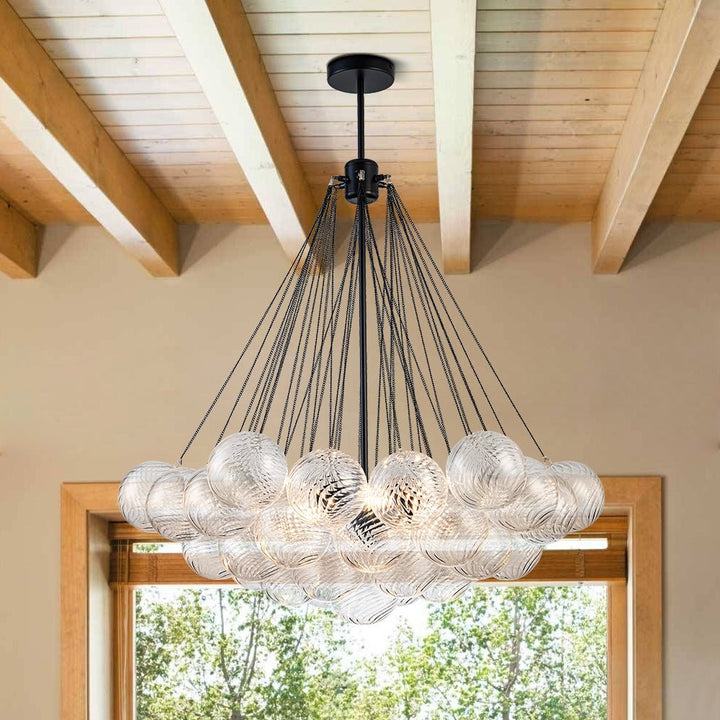 Farmhouze Light - Cluster Bubble Clear Striped Glass Globe Chandelier - Chandelier - Swirled Striped Pattern - 