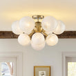 Load image into Gallery viewer, Farmhouze Light - Cluster Milky Misty Glass Bubble Sunburst Ceiling Light - Ceiling Light - Brass - 
