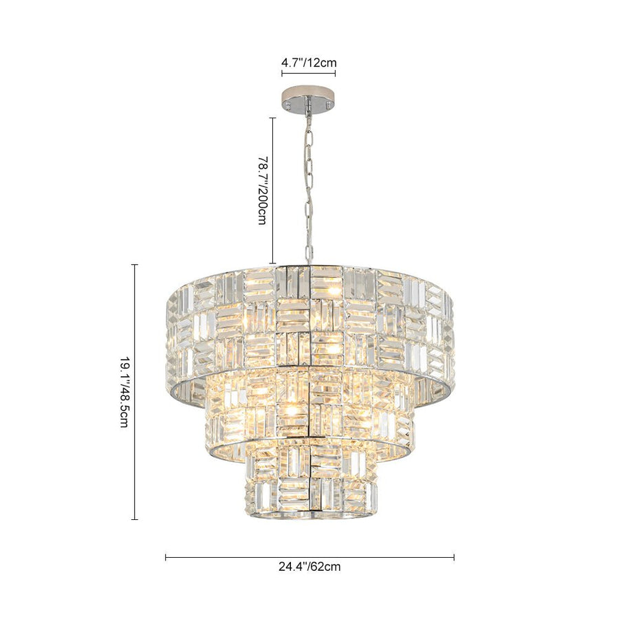 Farmhouze Light - Contemporary Radiant crystal 3 - Tier Drum Cage Chandelier - Chandelier - 24 in - 