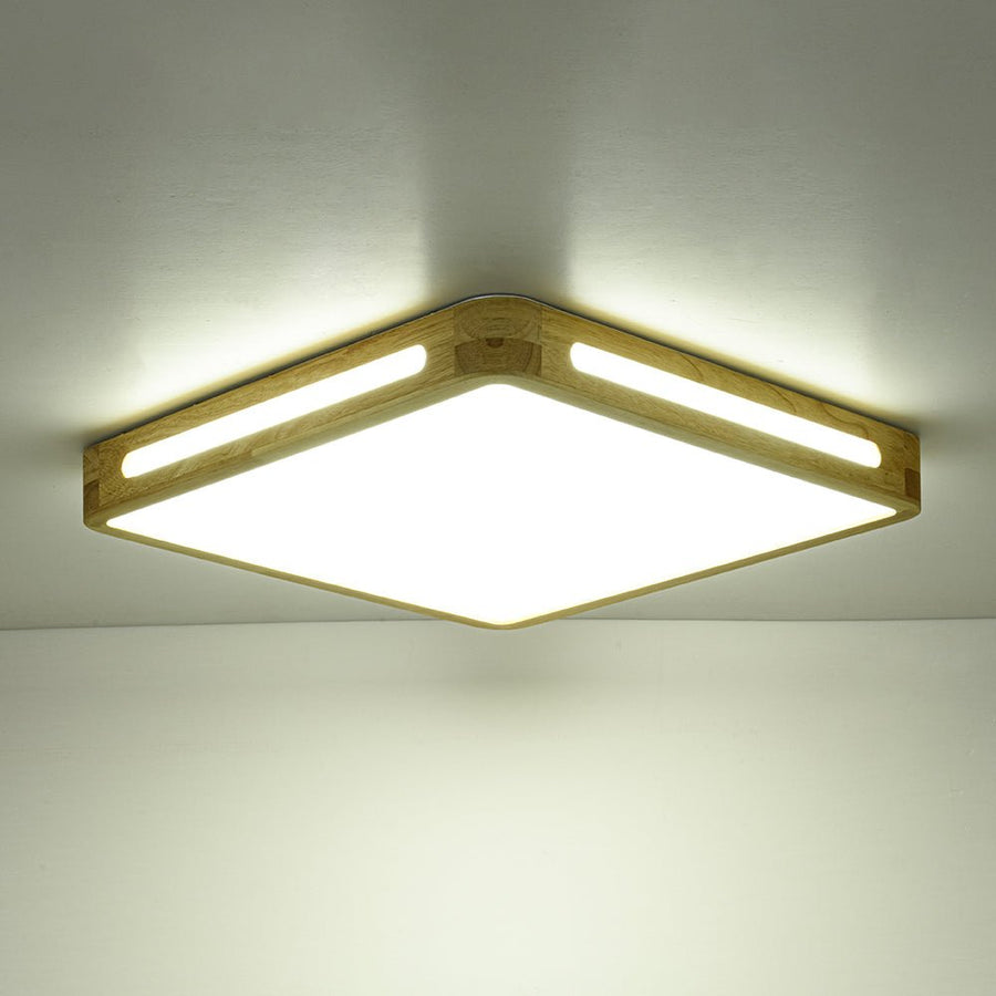 Cottage Rustic Dimmable LED Square Wooden Flush Mount Farmhouze Light