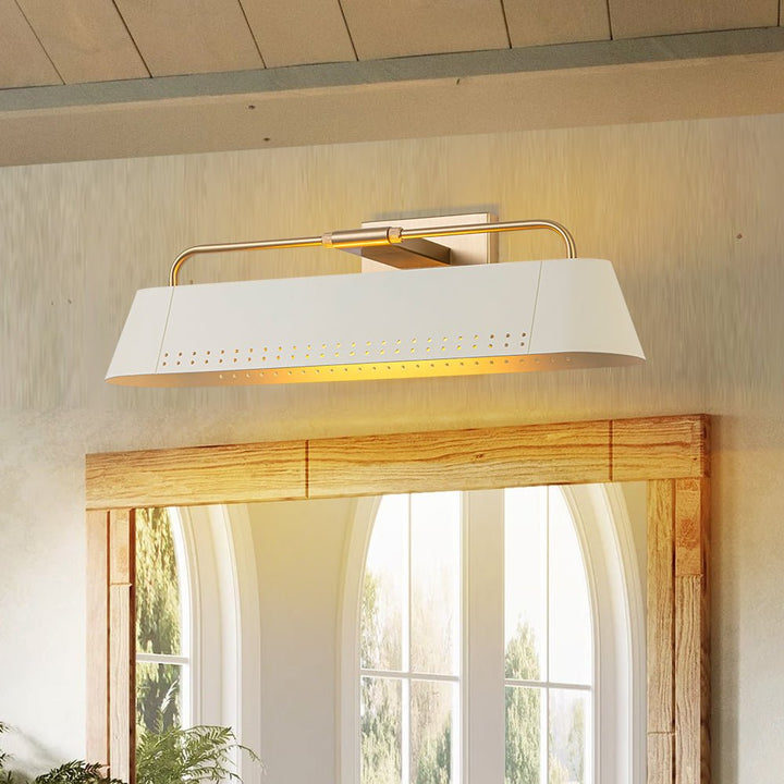 Farmhouze Light - Cream White Linear Metal Vanity Light Picture Lamp - Wall Sconce - White + Brass - 