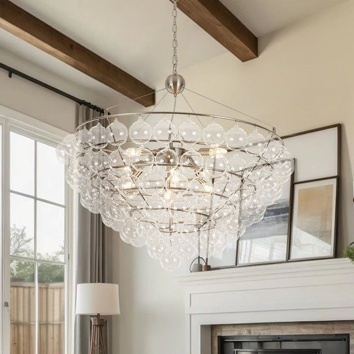 Farmhouze Light - Designer Glam Cluster Glass Globe Bubble Tiered Chandelier - Chandelier - Nickel - 