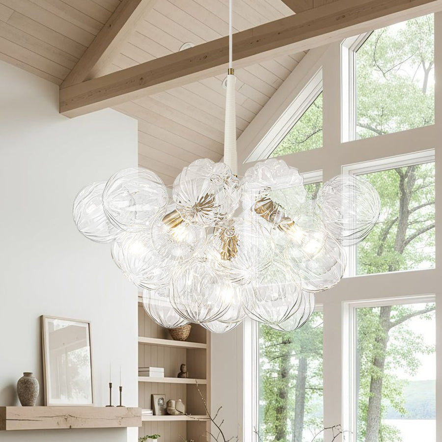 Farmhouze Light - Dimmable Cluster Decorative Pattern Glass Bubble Chandelier - Chandelier - White - 