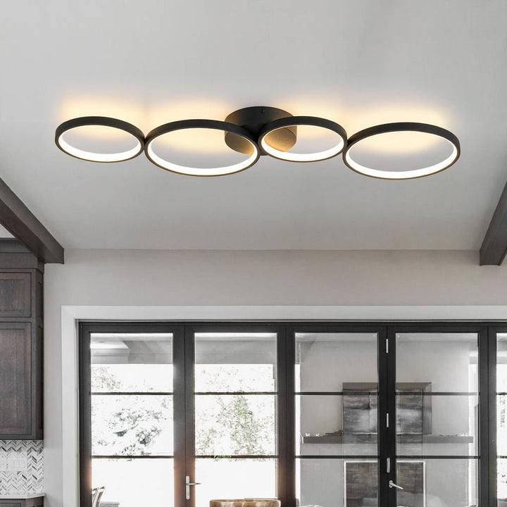 Farmhouze Light - Dimmable LED 4 - Light Black Circle Semi Flush Mount - Ceiling Light - Black - 