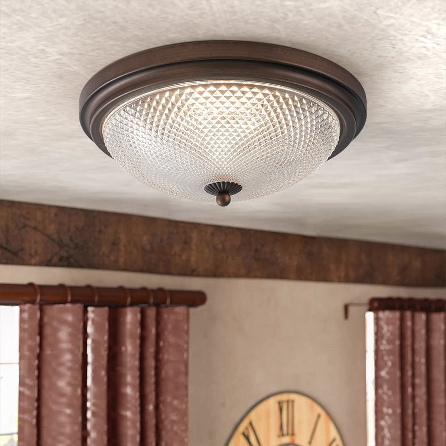 Farmhouze Light - Faceted Glass Dimmable LED Round Flush Mount Light - Ceiling Light - 13 in. - 