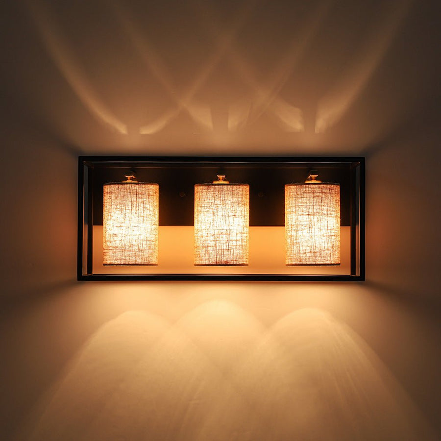 Farmhouze Light - Farmhouse 3 - Light Cage Linen Vanity Wall Lamp - Chandelier - Black - 