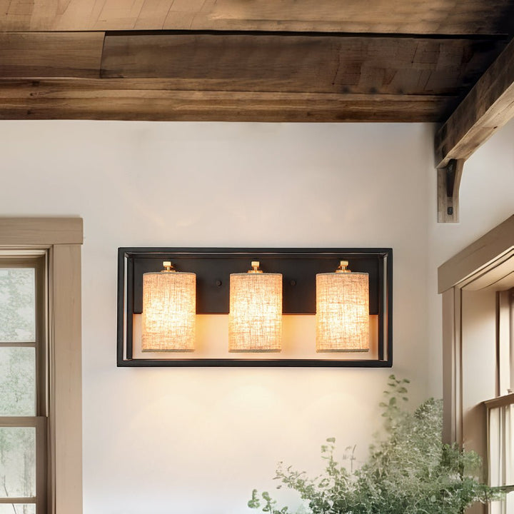 Farmhouze Light - Farmhouse 3 - Light Cage Linen Vanity Wall Lamp - Chandelier - Black - 