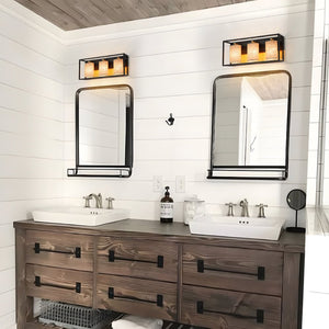 Farmhouze Light - Farmhouse 3 - Light Cage Linen Vanity Wall Lamp - Chandelier - Black - 