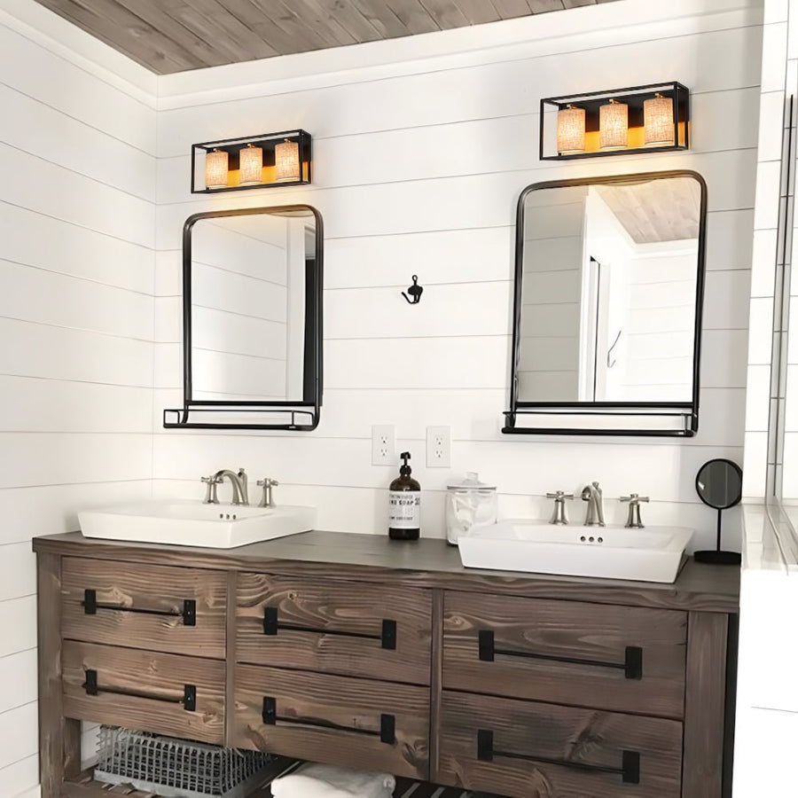 Farmhouze Light - Farmhouse 3 - Light Cage Linen Vanity Wall Lamp - Chandelier - Black - 