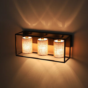 Farmhouze Light - Farmhouse 3 - Light Cage Linen Vanity Wall Lamp - Chandelier - Black - 