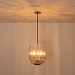 Load image into Gallery viewer, Farmhouze Light - Farmhouse 3 - Light Striped Glass Bell Cage Ceiling Light - Pendant - Amber Glass + Brass Finish - 
