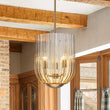 Load image into Gallery viewer, Farmhouze Light - Farmhouse 3 - Light Striped Glass Bell Cage Ceiling Light - Pendant - Amber Glass + Brass Finish - 
