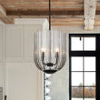 Load image into Gallery viewer, Farmhouze Light - Farmhouse 3 - Light Striped Glass Bell Cage Ceiling Light - Pendant - Smoked Glass + Black Finish - 
