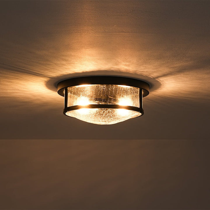 Farmhouze Light - Farmhouse Clear Crackle Glass Round Flush Mount Ceiling Light - Ceiling Light - Black - 