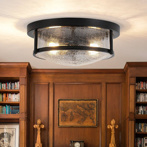 Farmhouze Light - Farmhouse Clear Crackle Glass Round Flush Mount Ceiling Light - Ceiling Light - Black - 