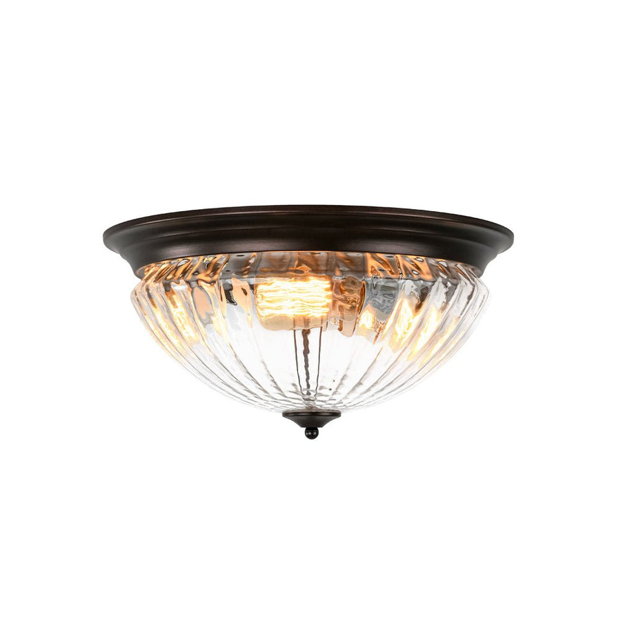 Farmhouze Light - Farmhouse Clear Ribbed Glass Flush Mount Ceiling Light - Ceiling Light - Oil Rubbed Bronze - 