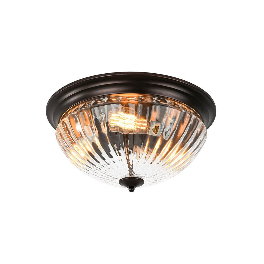 Farmhouze Light - Farmhouse Clear Ribbed Glass Flush Mount Ceiling Light - Ceiling Light - Oil Rubbed Bronze - 