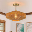 Load image into Gallery viewer, Farmhouze Light-Farmhouse Coastal Woven Rope Round Cage Semi Flush Mount-Ceiling Light-Brown Rope-
