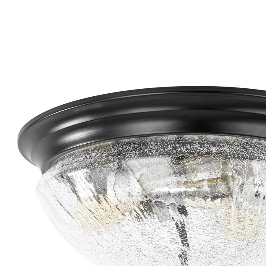 Farmhouze Light - Farmhouse Cracked Textured Glass Round Flush Mount Light - Ceiling Light - Black - 