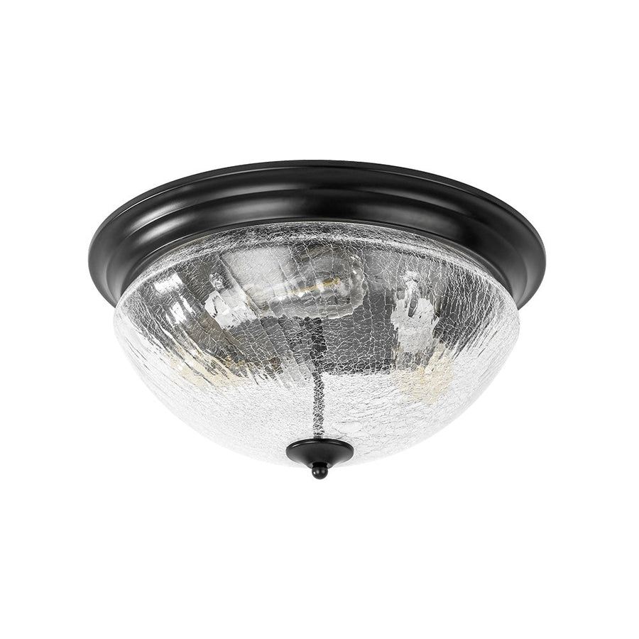 Farmhouze Light - Farmhouse Cracked Textured Glass Round Flush Mount Light - Ceiling Light - Black - 