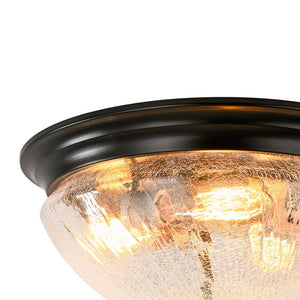 Farmhouze Light - Farmhouse Cracked Textured Glass Round Flush Mount Light - Ceiling Light - Black - 