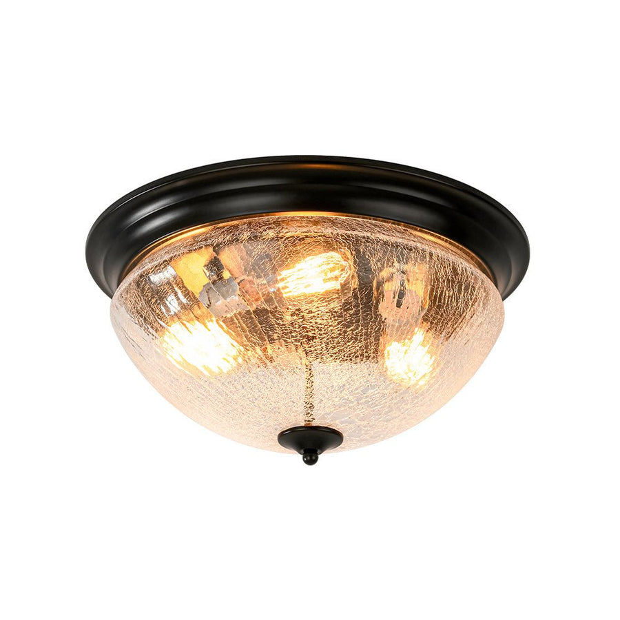 Farmhouze Light - Farmhouse Cracked Textured Glass Round Flush Mount Light - Ceiling Light - Black - 