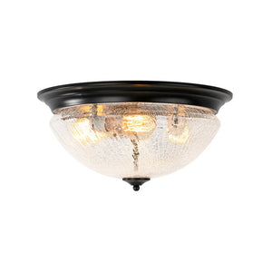 Farmhouze Light - Farmhouse Cracked Textured Glass Round Flush Mount Light - Ceiling Light - Black - 