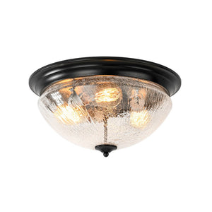 Farmhouze Light - Farmhouse Cracked Textured Glass Round Flush Mount Light - Ceiling Light - Black - 