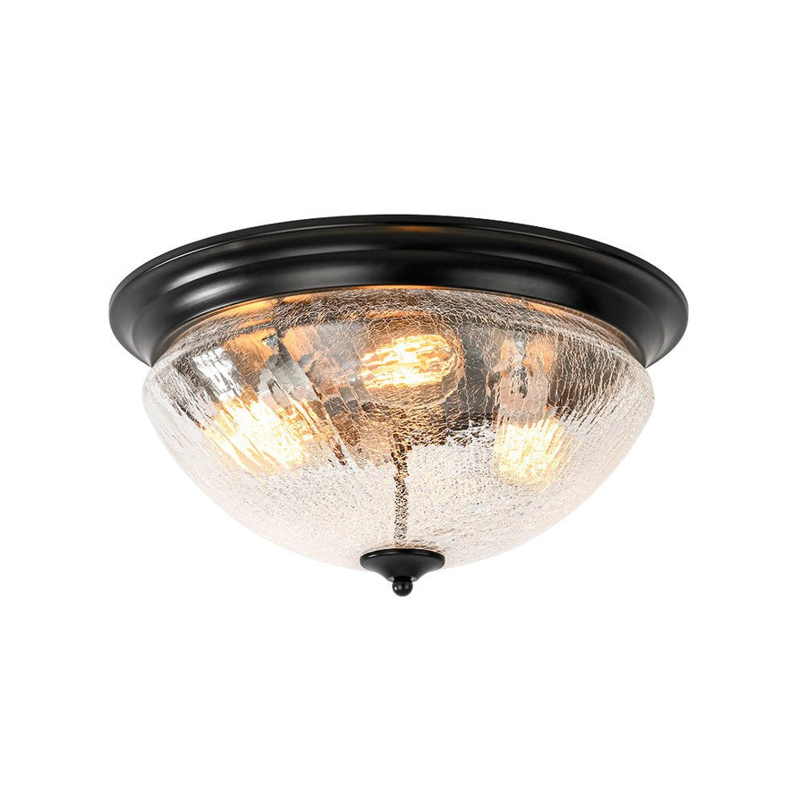 Farmhouze Light - Farmhouse Cracked Textured Glass Round Flush Mount Light - Ceiling Light - Black - 