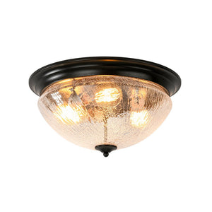 Farmhouze Light - Farmhouse Cracked Textured Glass Round Flush Mount Light - Ceiling Light - Black - 